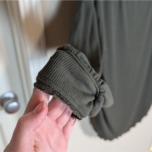 Free People Shimmy Shake Army Green Open Back Twist Lace Trim Long Sleeve Top - Picture 12 of 13